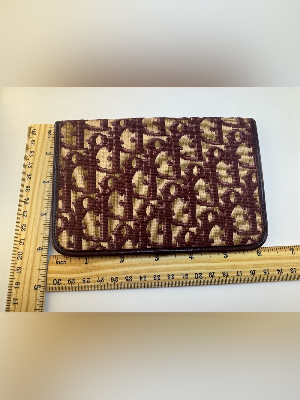 Christian Dior Vintage Oblique Wallet On Chain Burgundy Bordeaux Monogram AUTH - Picture 6 of 13